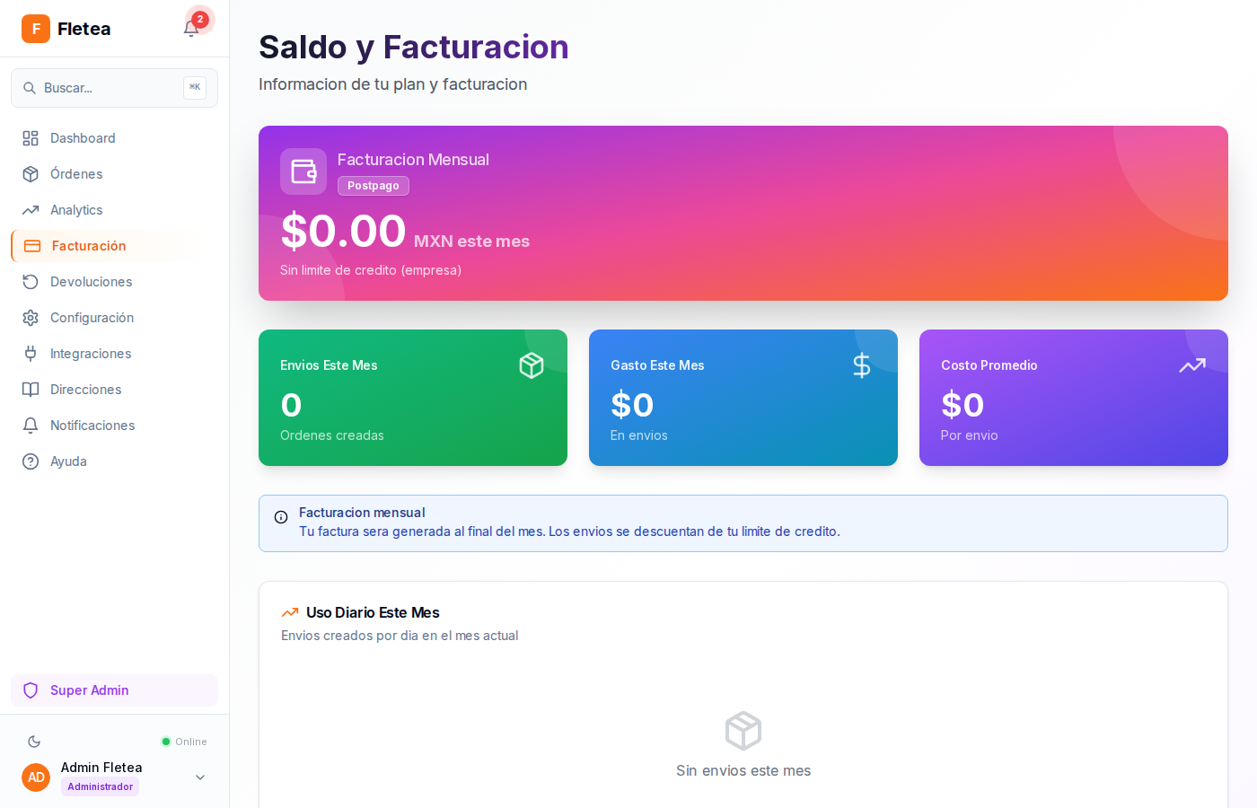 Pantalla de facturacion