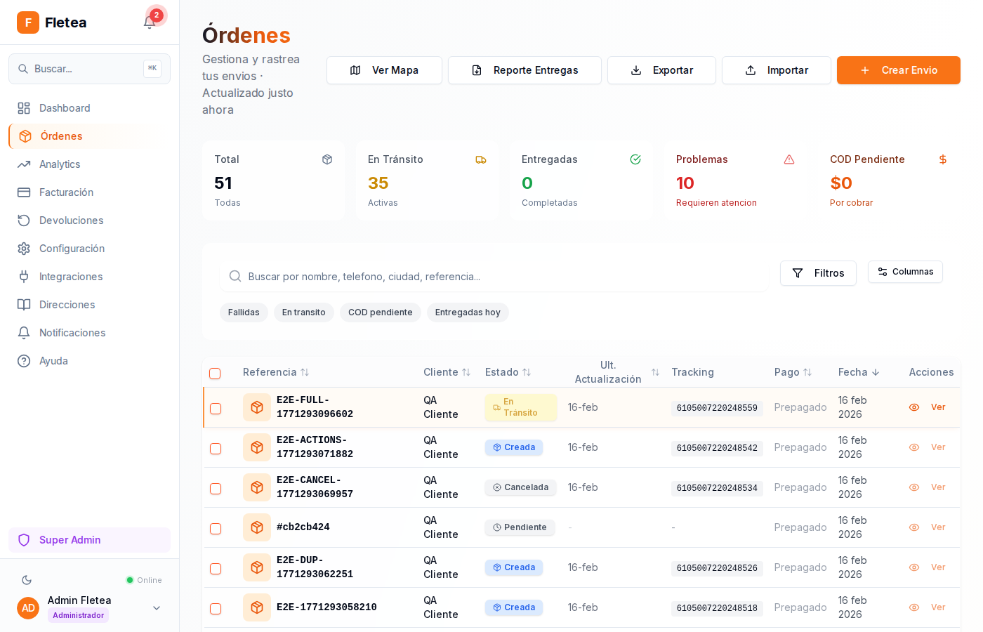 Lista de ordenes